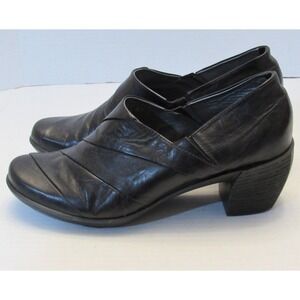 Romika Black Leather Women's Slip On Shoes Ankle Boots Sz 41 Chunky Heel Closed